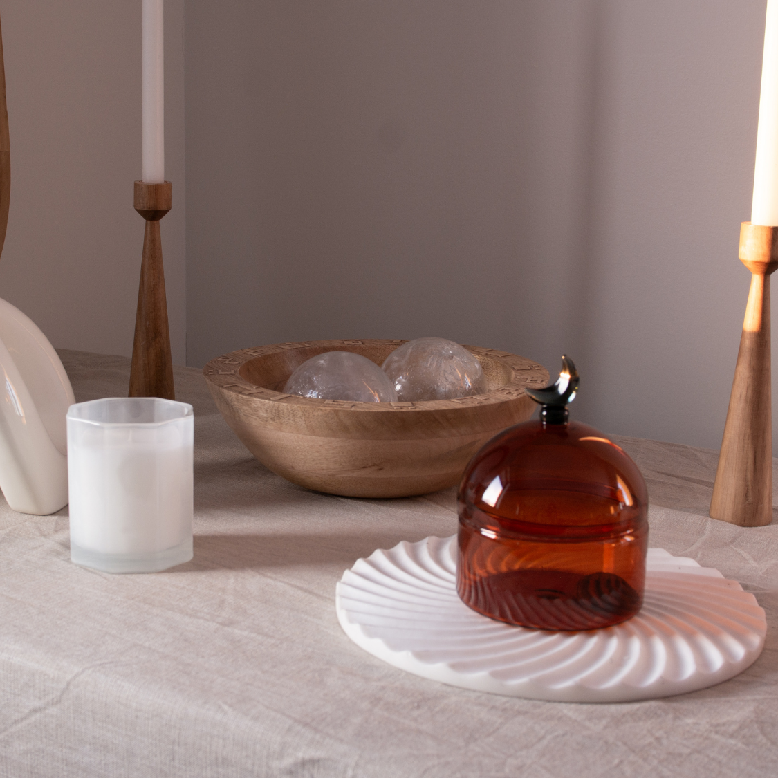 Glass Moon Dome Jar - Caramel Amber