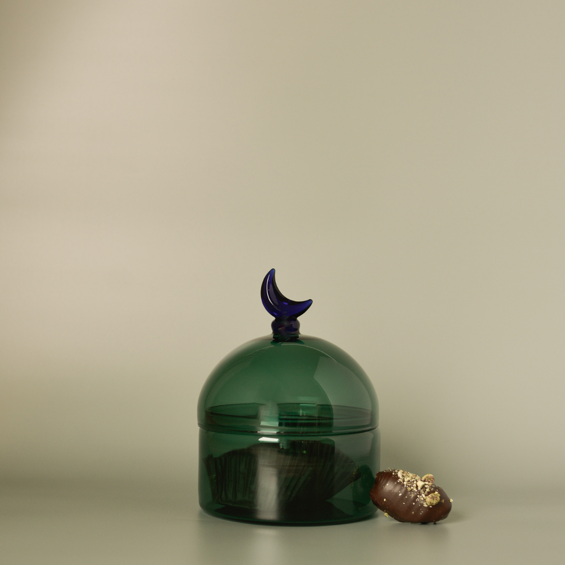 Glass Moon Dome Jar - Teal Luna